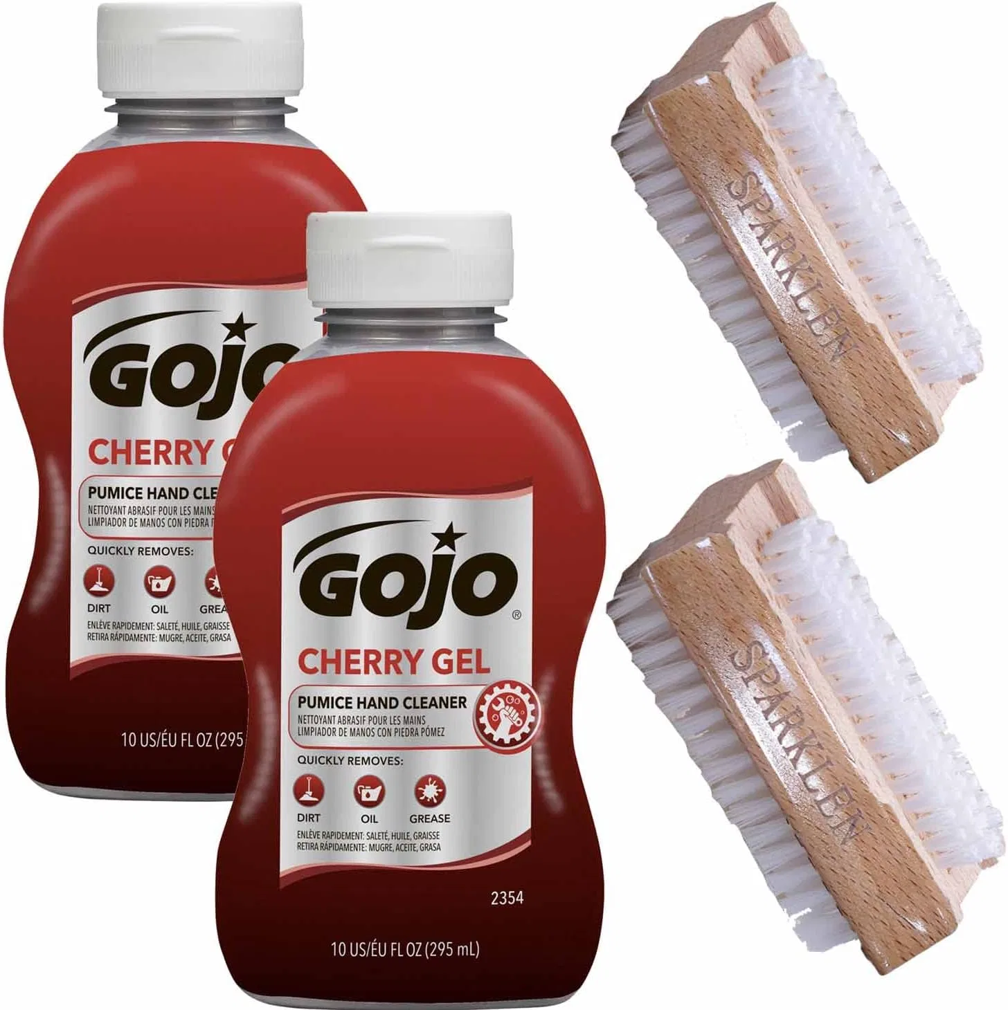 Очиститель для рук GOJO Cherry Gel Pumice Stone, 2 флакона по 10 унций (всего 20 унций) с щетками для ногтей Sparklen