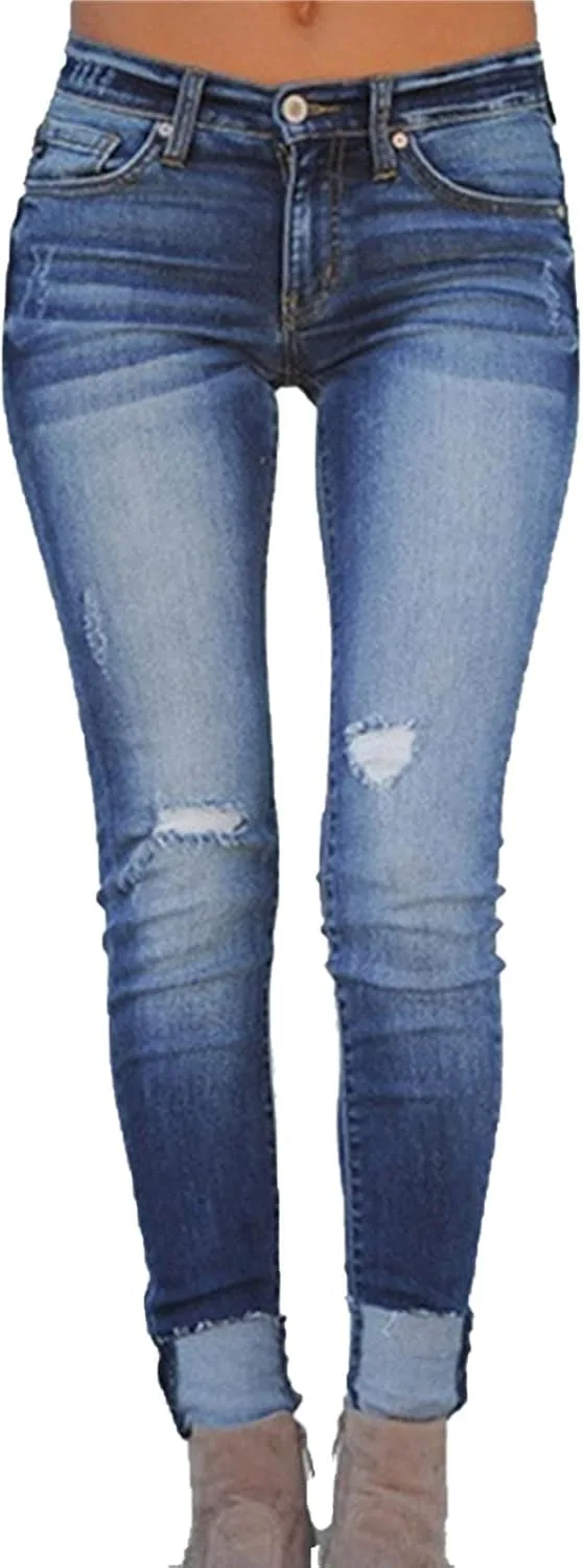 

DGHM-JLMY женские потертые джинсы slim fit с потертостями