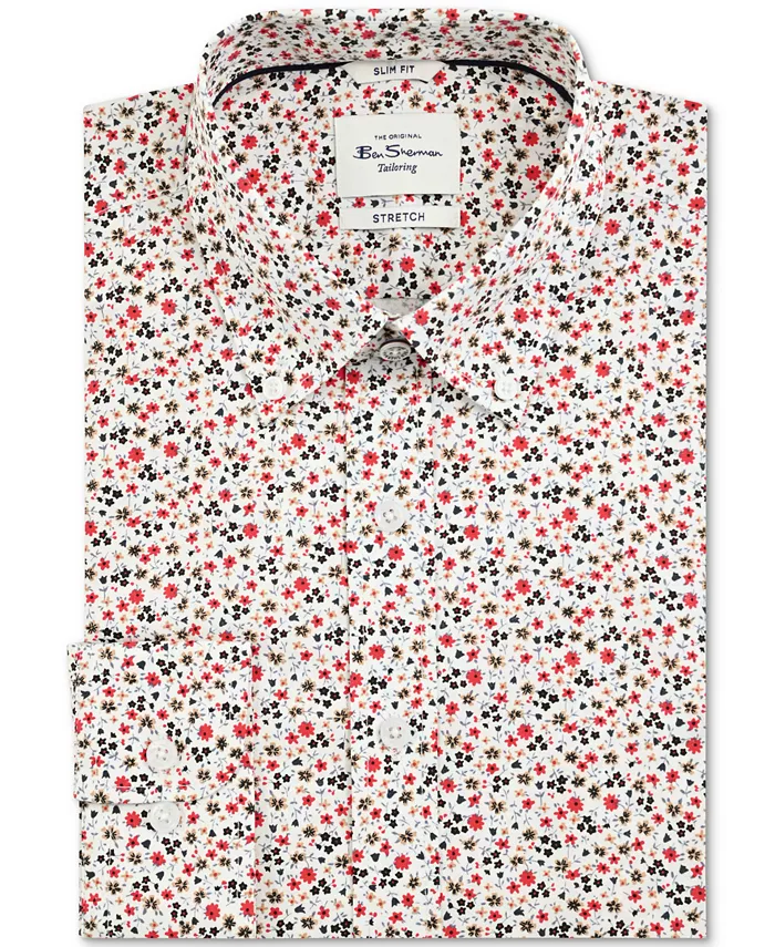 

Мужская облегающая рубашка с цветочным принтом Ben Sherman, белый