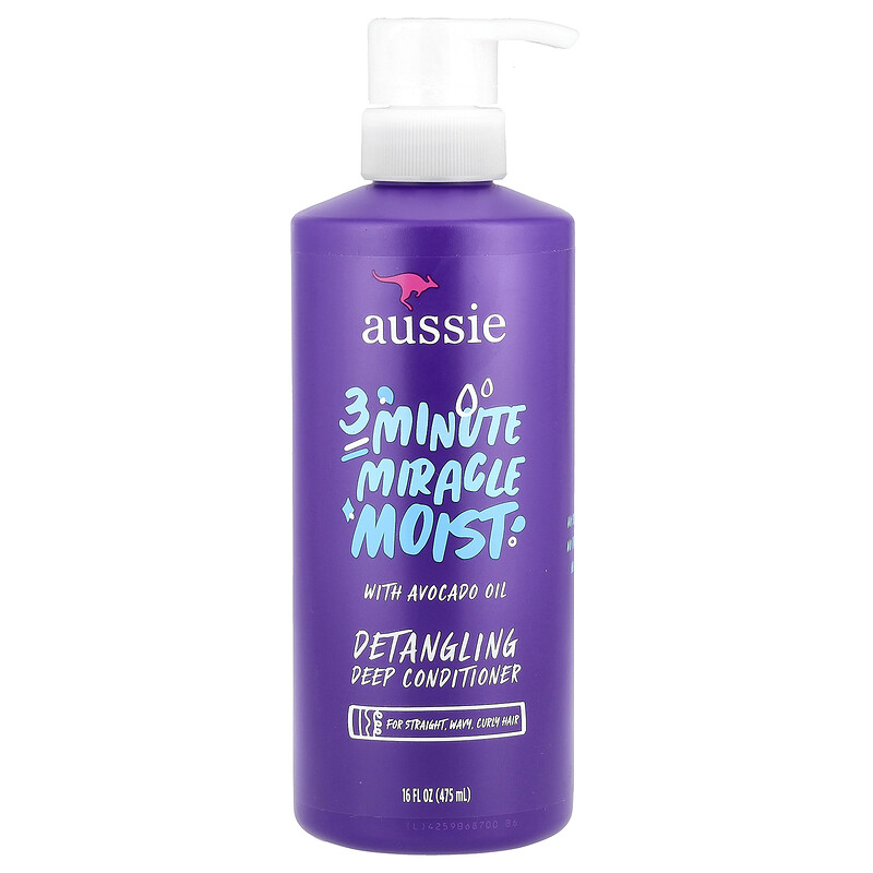 

Aussie, 3 Minute Miracle Moist, кондиционер для глубокого распутывания волос с маслом авокадо, 475 мл (16 жидк. Унций)