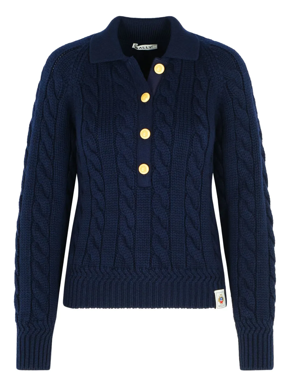 

Кабельный трикотажный свитер с ребристым воротником Bally, синий