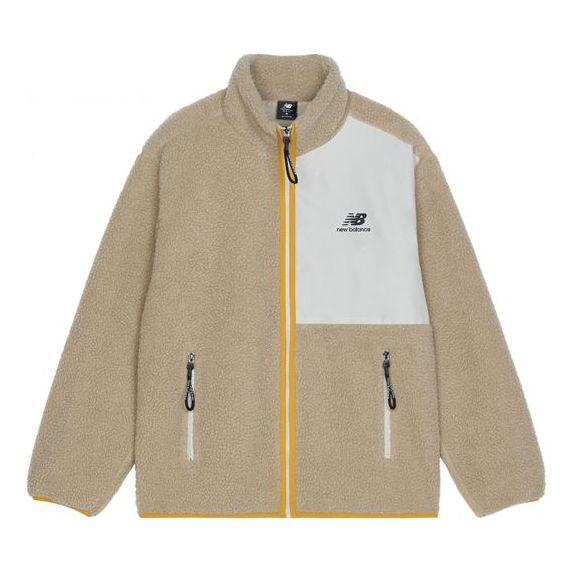 

Куртка New Balance Contrasting Colors Knit Suede Sports Stand Collar Logo Jacket Couple Style Khaki, хаки