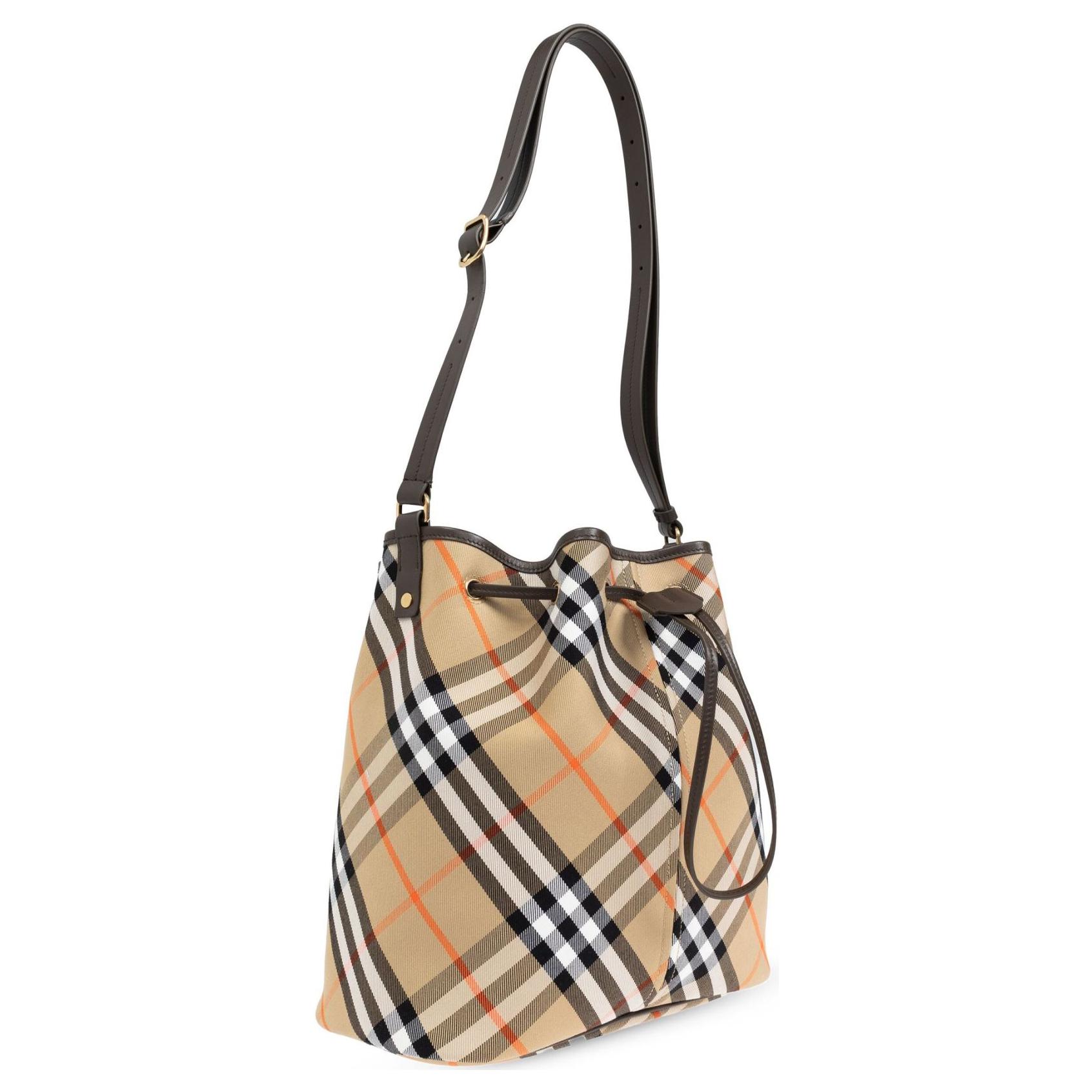Женская сумка-ведро Burberry из хлопка, бежевая — фото 2