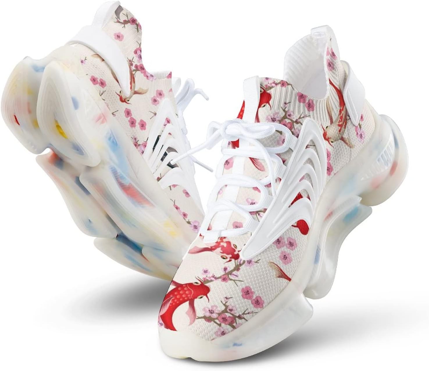 

Мужские кроссовки с шнуровкой «Японские карпы и цветущая вишня», для бега, ходьбы, тенниса и спорта, дышащие Weedkeycat, белый
