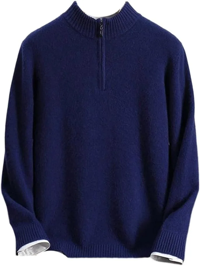 

Мужской свитер с воротником-стойкой и молнией 100% кашемир OWEIEYEU