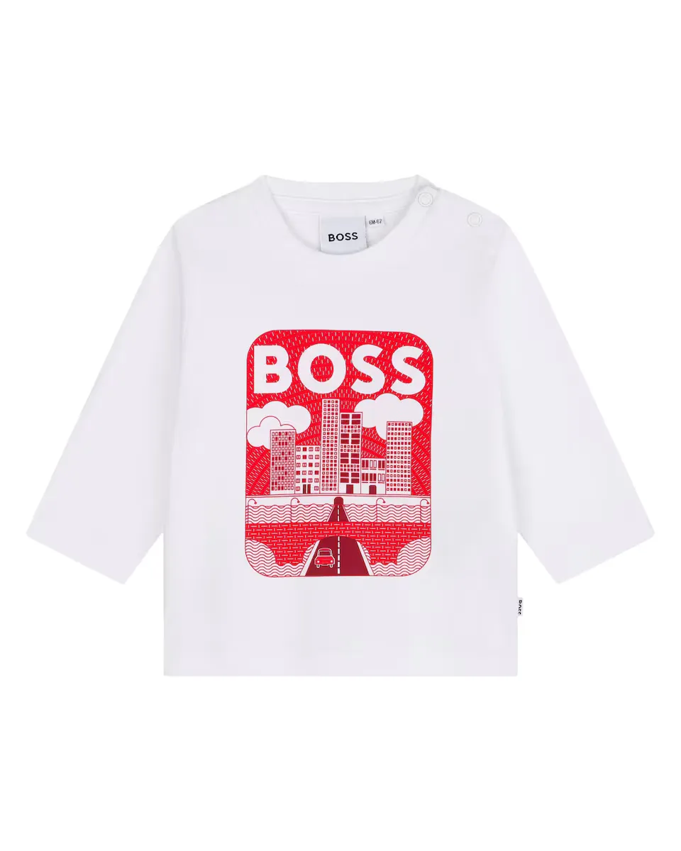 

Футболка для мальчика из 100% хлопка с рисунком спереди BOSS Kidswear, белый