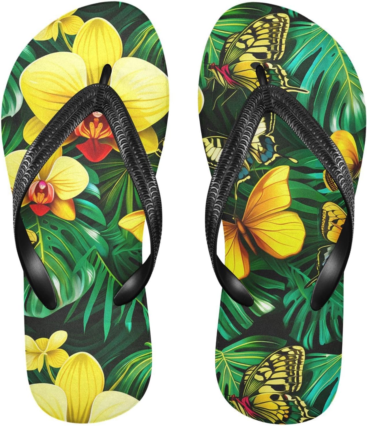 

Женские и мужские шлепанцы с листьями монстеры и бабочками, черные пляжные резиновые тапочки с нескользящей подошвой, летние сандалии для душа Sinestour