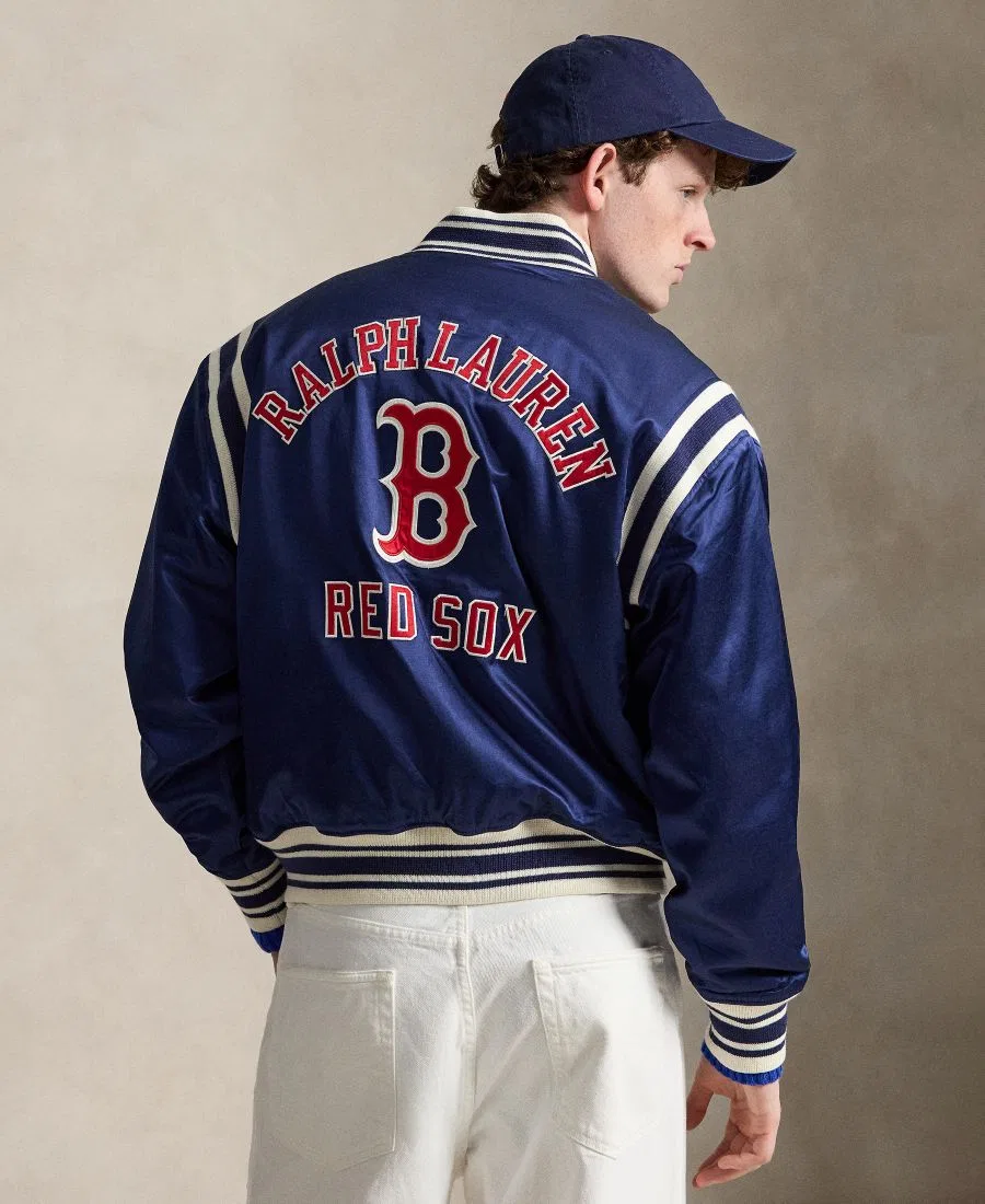Мужская полосатая ребристая куртка с бейсбольным воротником Polo Ralph Lauren, темно-кобальтовый — фото 4