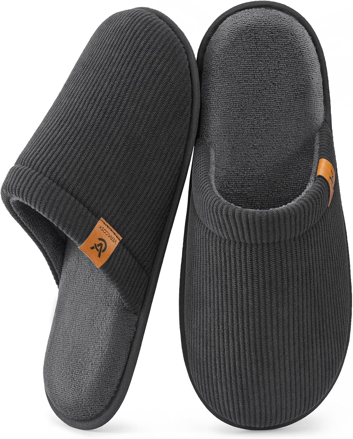 

Мужские тапочки VeraCosy из вельвета, мягкие и удобные с эффектом памяти, противоскользящие для дома, темно-серый