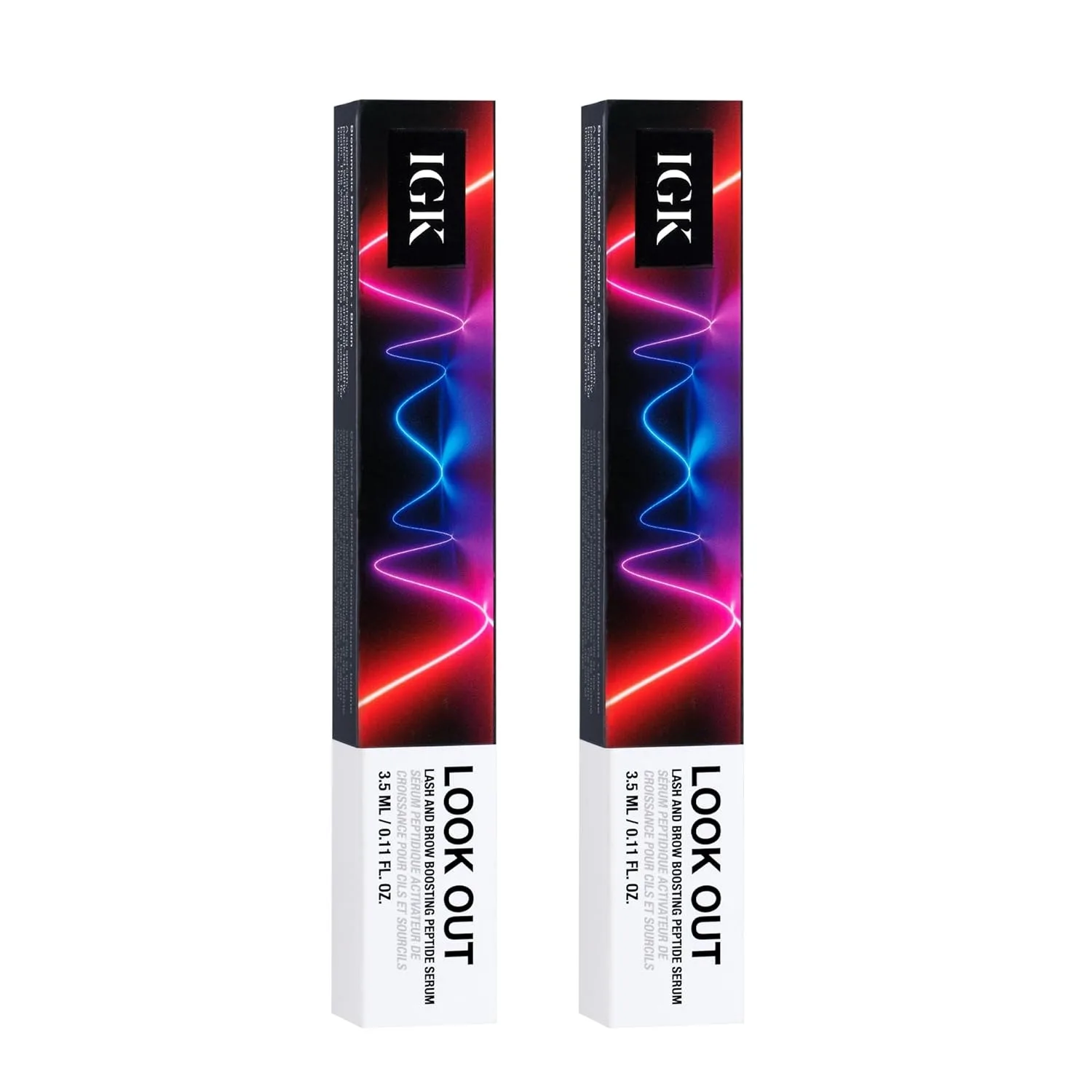 IGK Look Out Lash & Brow Boosting Peptide Serum - клинически доказано увеличивает толщину, густоту и плотность ресниц и бровей, протестировано офтальмологами, без простагландинов, без отдушек 3,3 мл (2 шт.)
