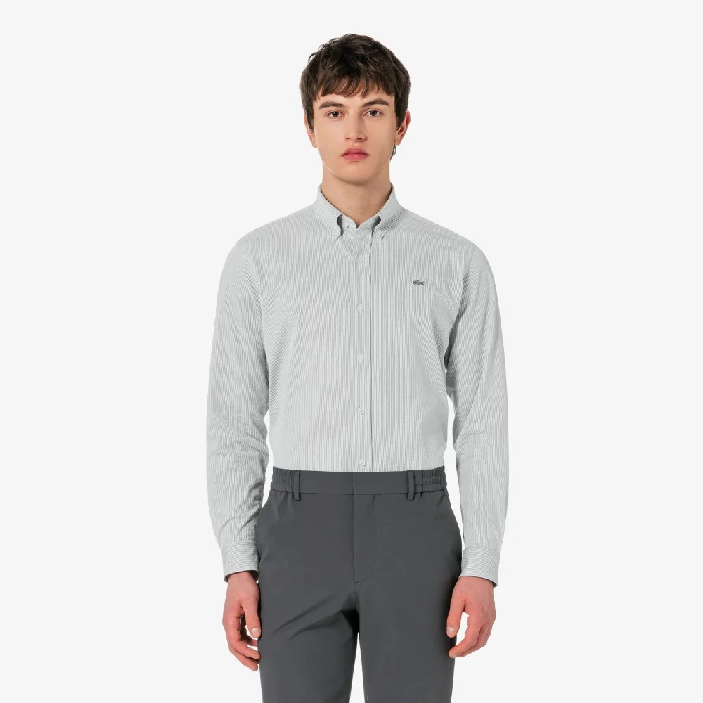Рубашка трикотажная Lacoste в полоску светло-серый