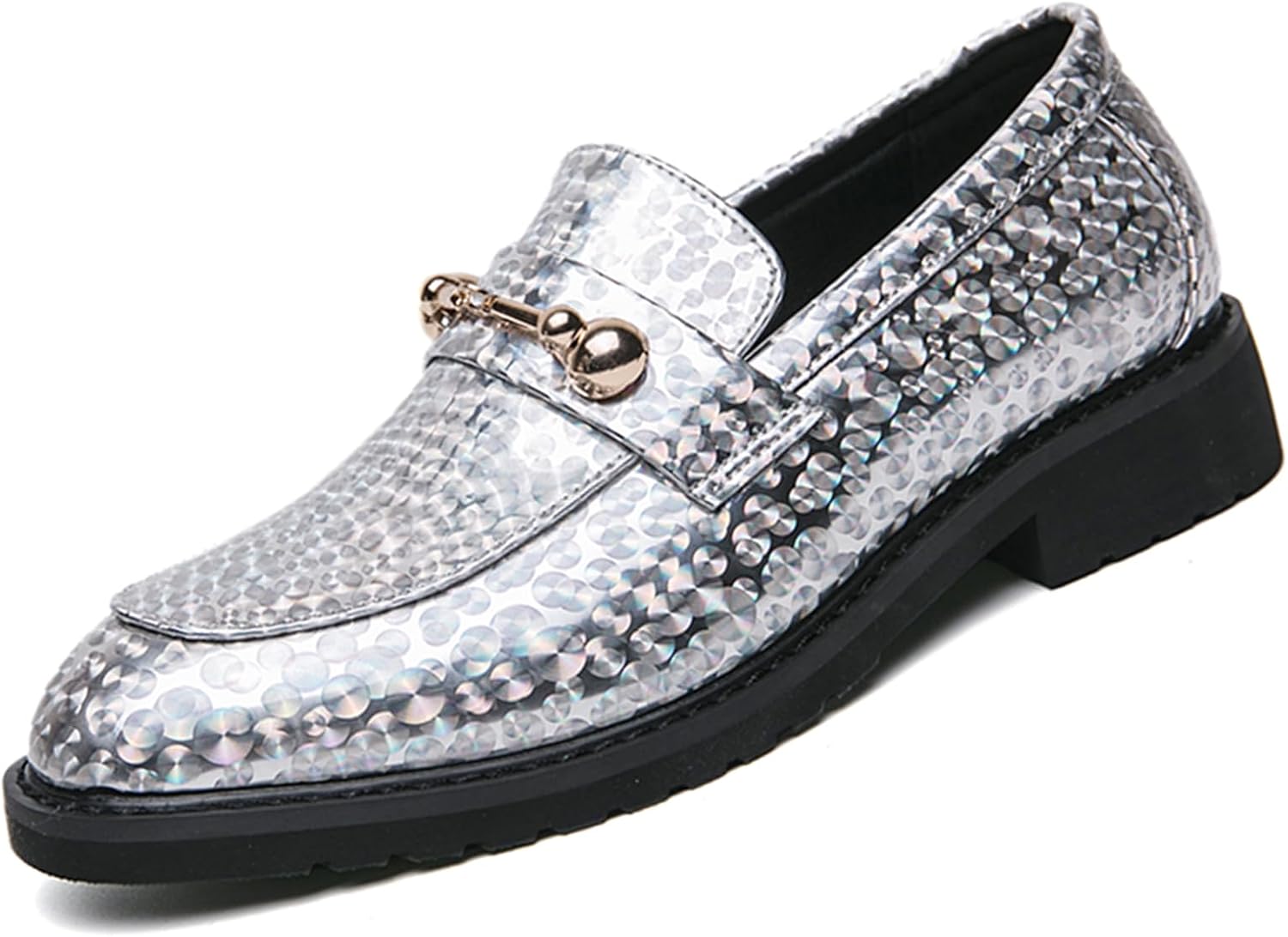 

Мужские лоферы из лакированной кожи без шнурков, модные с заостренным носком, повседневные и деловые формальные оксфорды, блестящие, для свадеб, вечеринок и выпускных Oigunle, серебро