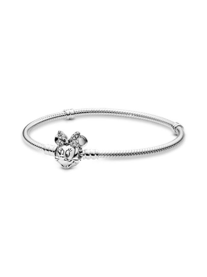 

Браслет Pandora Disney Pandora Moments Pavé Minnie Mouse Clasp Snake Chain Bracelet, стерлинговое серебро