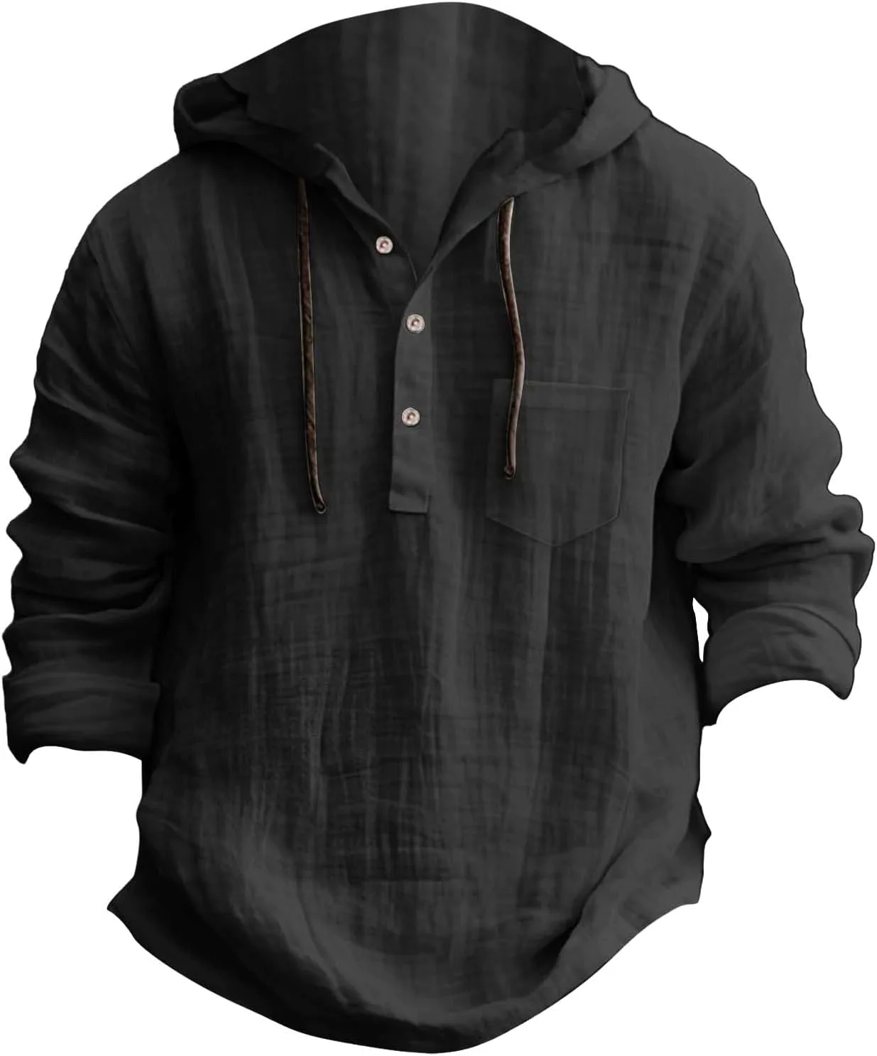 

Мужская хлопковая льняная толстовка с капюшоном на пуговицах