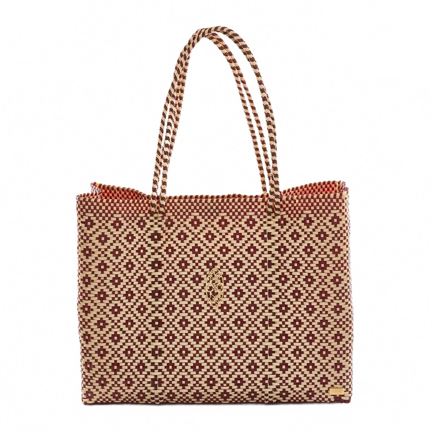 

Женская ручная работа Сумка-тоут с клатчем в бордово-бежевом ацтекском стиле Lola's Bag