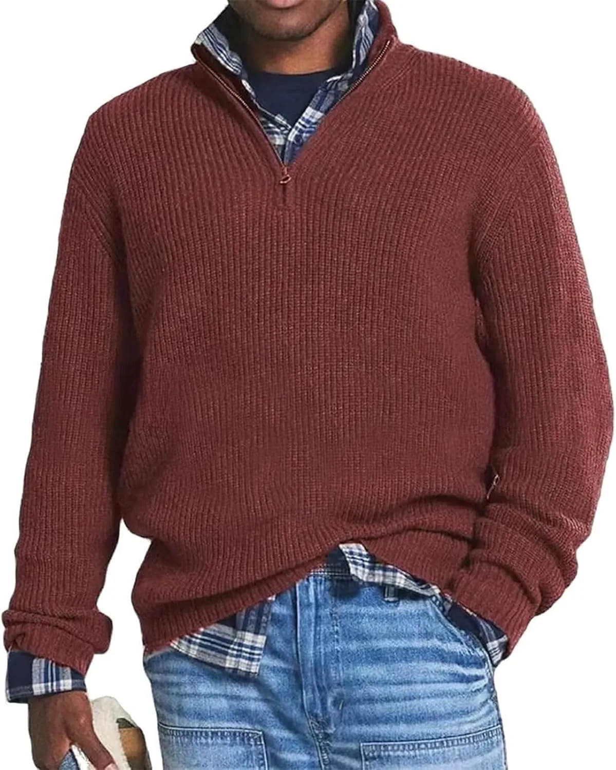 

Мужской вязаный свитер с молнией V-образным вырезом