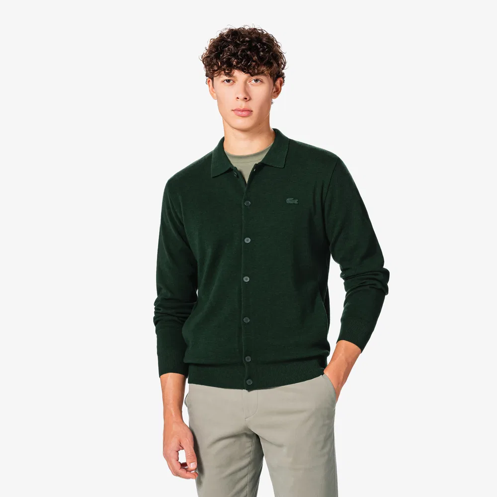 Мужской кардиган с воротником на пуговицах тёмно-хаки от Lacoste — фото 4