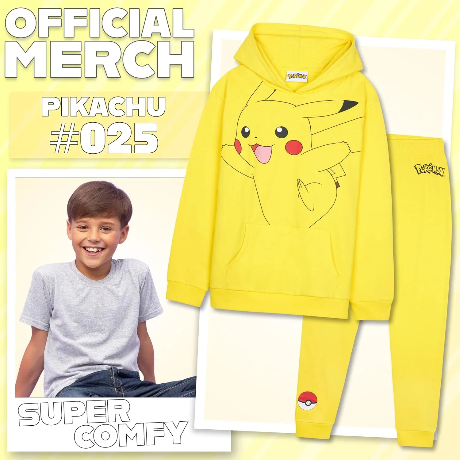 Детский спортивный костюм с капюшоном Pokémon, 2 предмета, Yellow Pikachu — фото 3