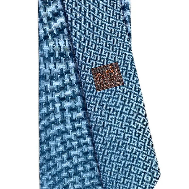 HERMES Мужской галстук из шелка тутового шелкопряда среднего синего цвета, Medium Blue — фото 3