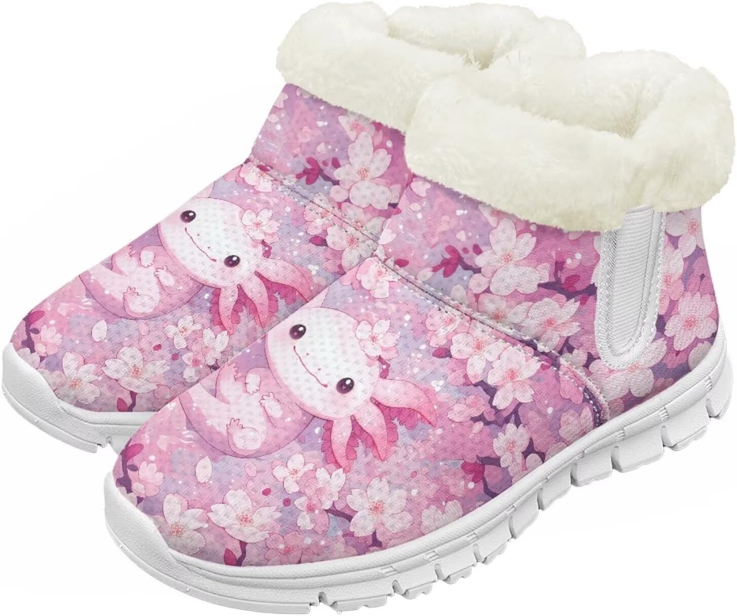 

Детские зимние сапоги для девочек, водонепроницаемые, противоскользящие, для холодной погоды, с искусственным мехом, походные ботинки Goronwyfloyd, Cherry Blossom Axolotl