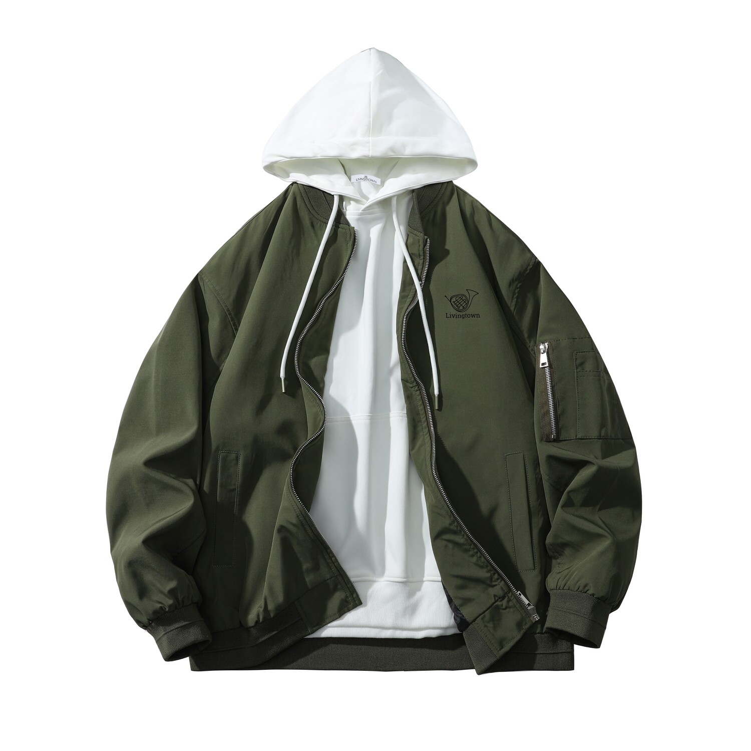 

LIVINGTOWN Куртка Unisex, Army Green Coat+White Sweatshirt