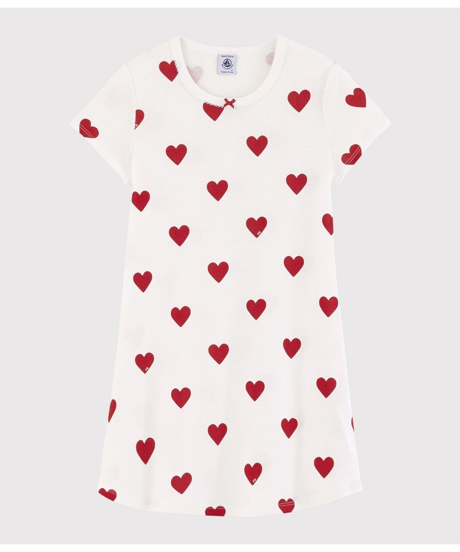 Ночная рубашка с принтом в виде сердечек PETIT BATEAU, Off-white/red — фото 4