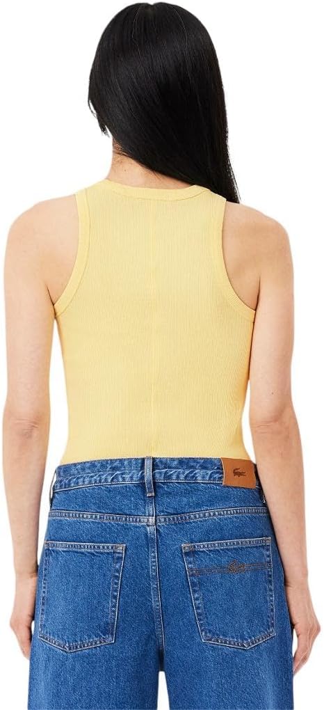 Женская футболка Lacoste Yellow, приталенная, без рукавов — фото 3