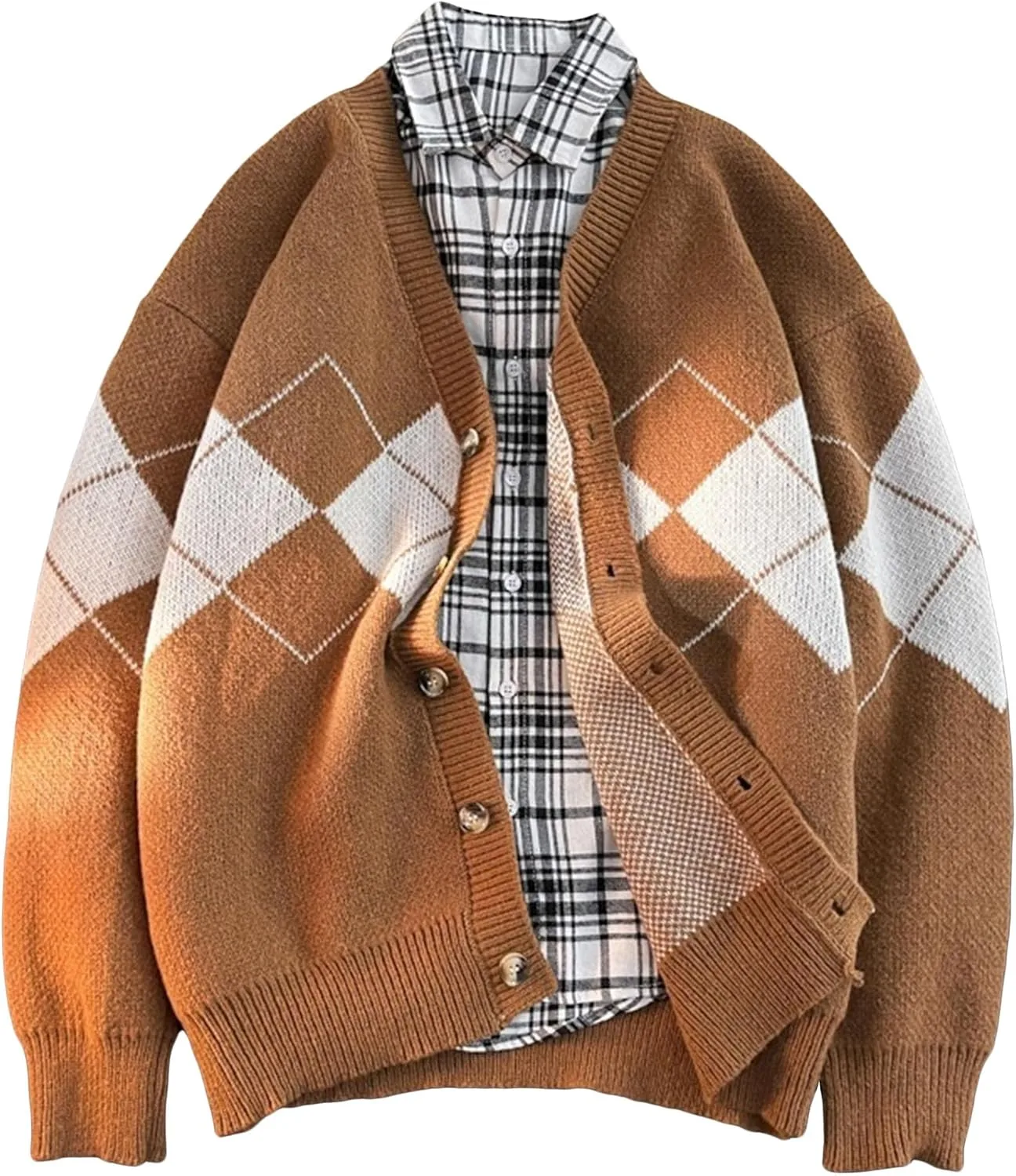 

Кардиган мужской V-образный вырез вязаный свитер Vintage Diamond Zylphorix