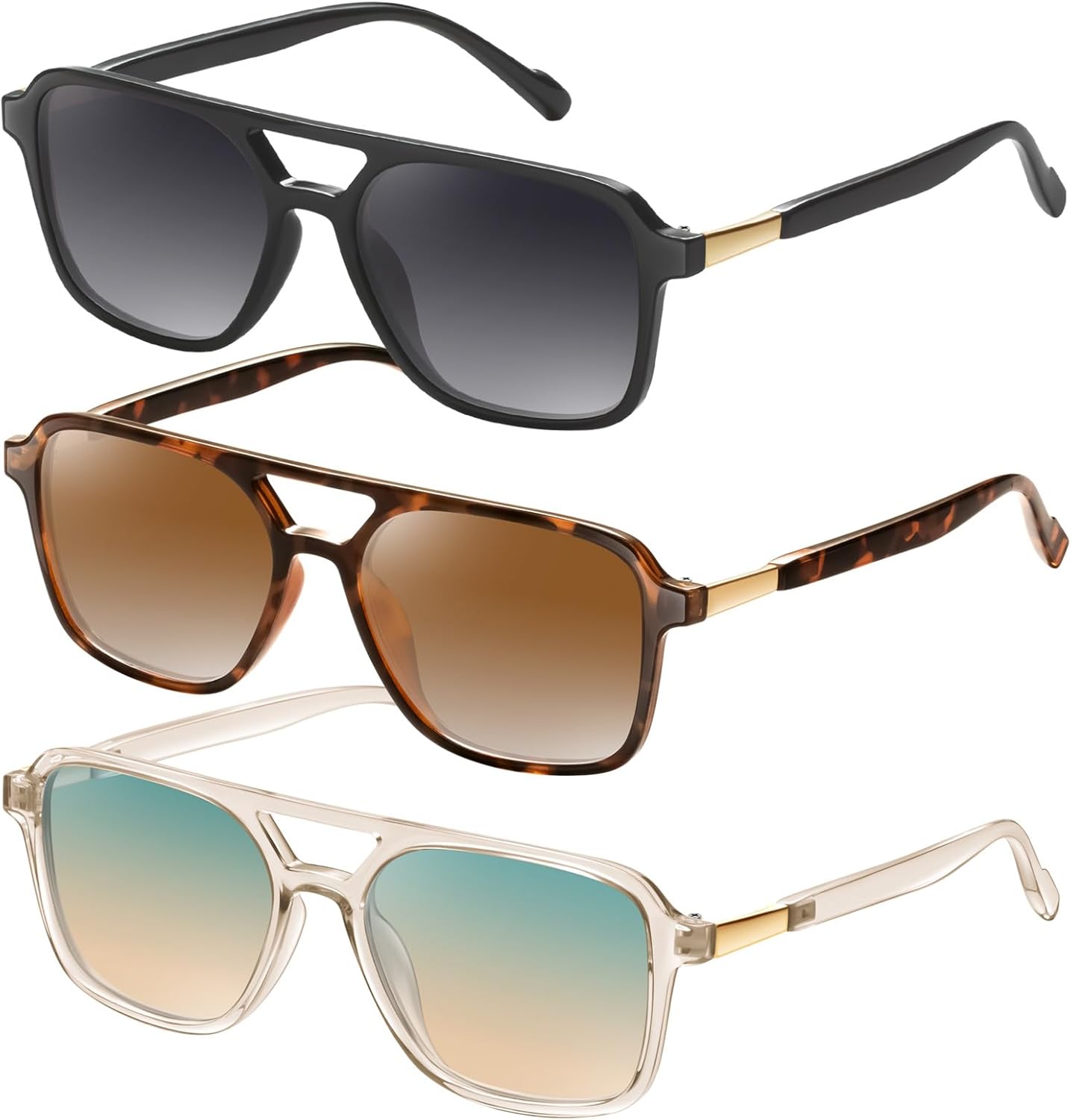 

Солнцезащитные очки GRFISIA в стиле ретро «Авиатор» для женщин и мужчин, квадратная оправа, прямоугольная форма, модные солнцезащитные очки, 3pcs Black/Gray+brown Tortoise/Brown Grading+light Tea/Brown Grading