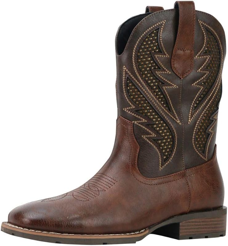 

Мужские ковбойские ботинки- классические вышитые западные мужские ботинки, противоскользящие деревенские ботинки с толстой щиколоткой, прочные ботиночки для весны и осени с уникальным вышитым дизайном Gnvkxeu, коричневый