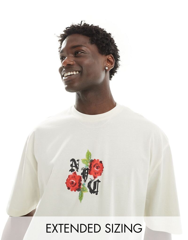 

Бежевая футболка оверсайз с цветочным принтом ASOS DESIGN спереди