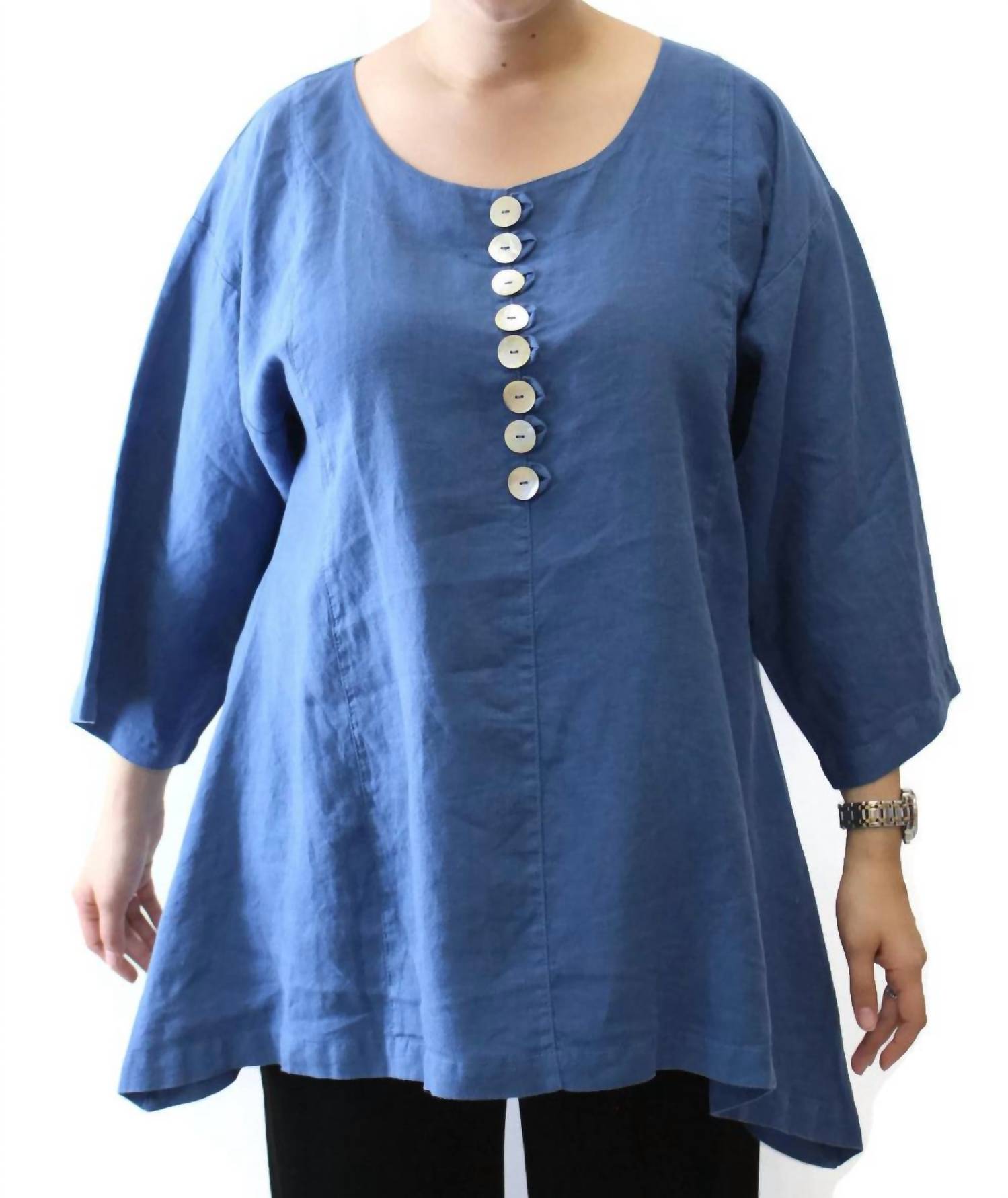 

Mosaic Льняная блузка с вырезом-лодочкой и пуговицами, синего цвета