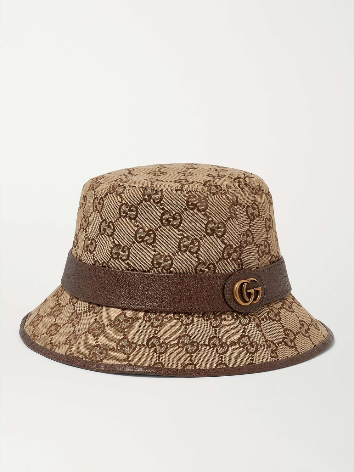 

Панама-ведро из парусины с монограммой и кожаной отделкой GUCCI, коричневый