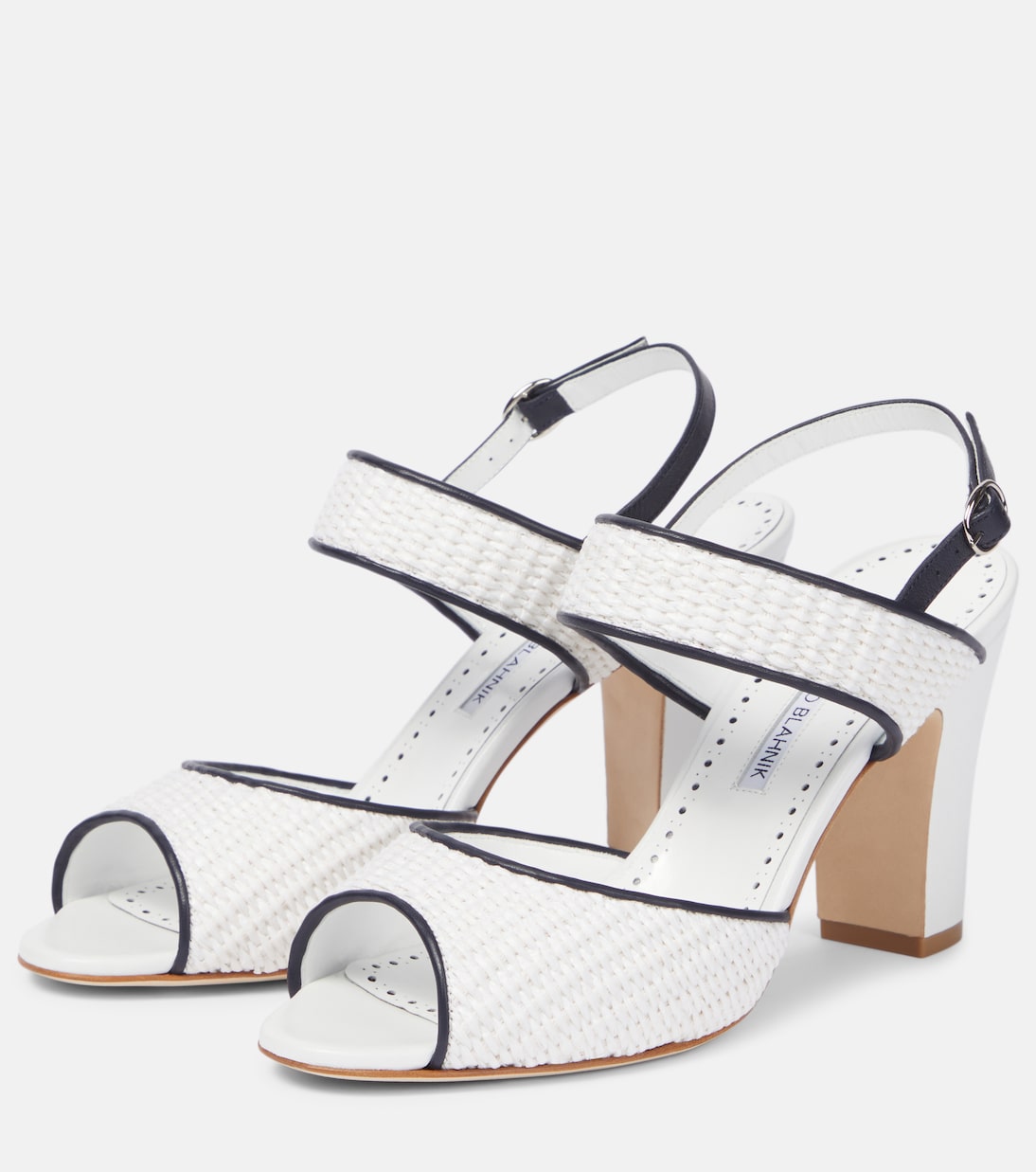 Khiko 90 сандалии на бретелях из рафии Manolo Blahnik, 1012 Whit/4116 Navy — фото 4