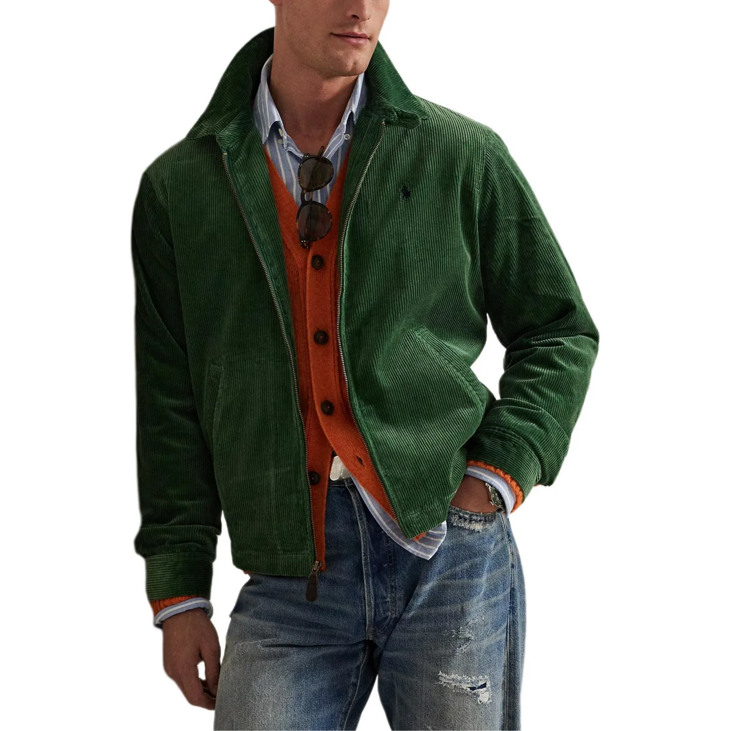 Вельветовая куртка на молнии Polo Ralph Lauren, Grassland Green — фото 4