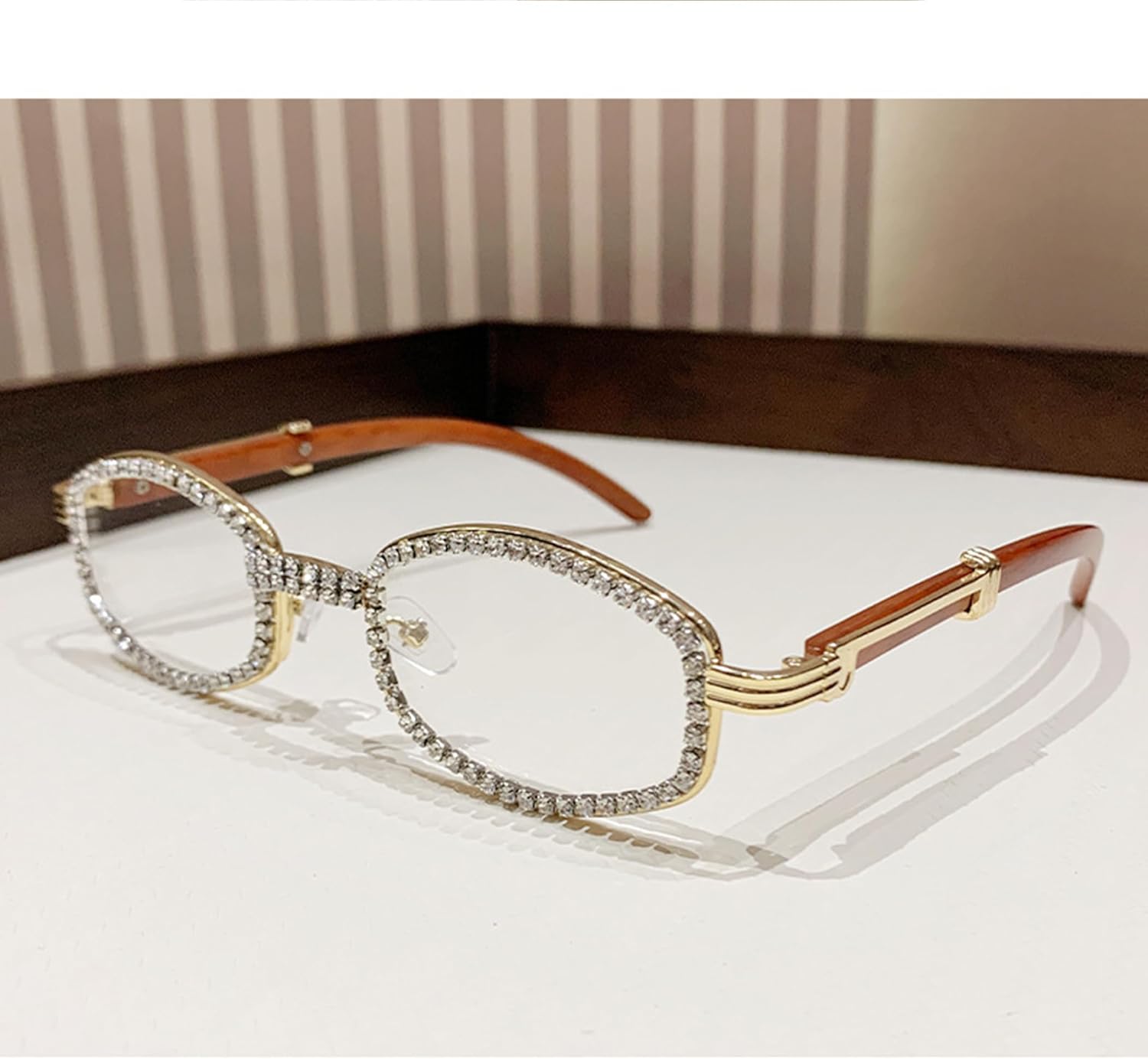 

Солнцезащитные очки bullabulling Diamond Square для мужчин и женщин, роскошные дизайнерские, в деревянной оправе, со стразами, в стиле панк, с защитой от УФ-излучения UV400, Blue/Clear