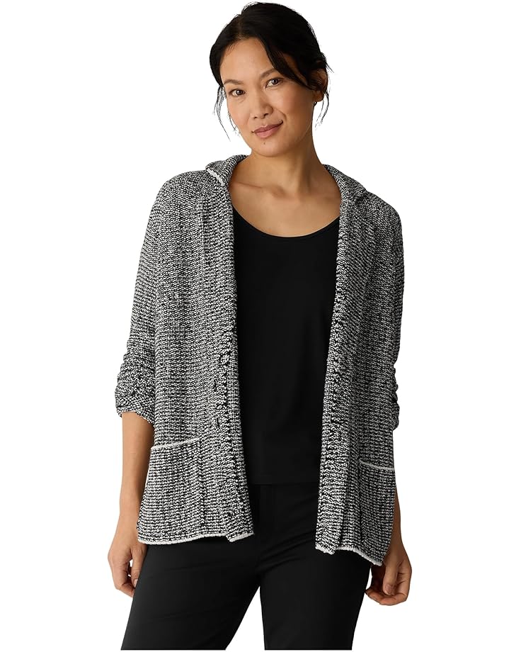 

Женская куртка Eileen Fisher Peruvian Cotton Cloud с вырезом-каре, Black Soft White