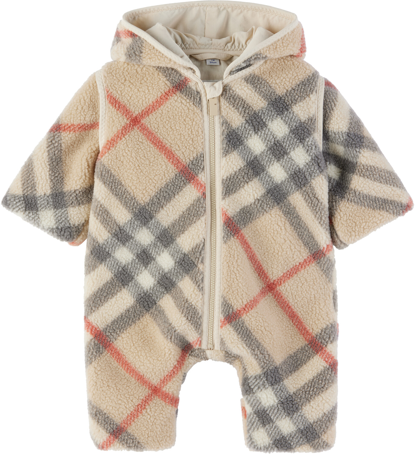 

Детский бежевый флисовый комбинезон в клетку Burberry