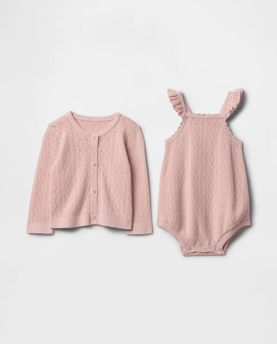 

Комплект свитера и боди для девочки, с круглым вырезом и подтяжками Gap, цвет Rosa