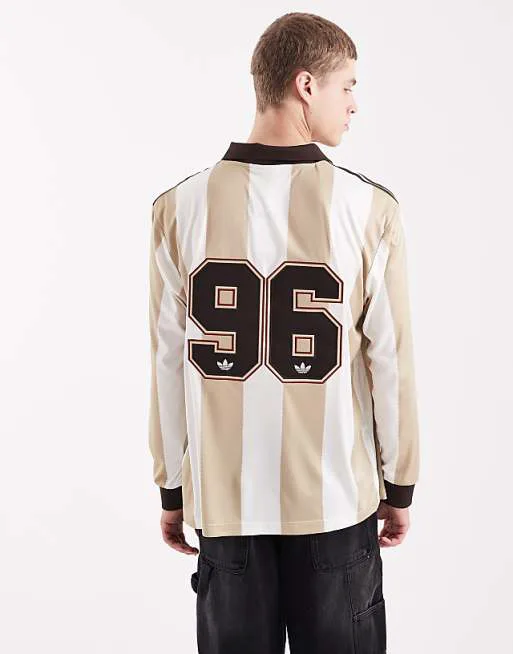 Джерси с длинными рукавами adidas Originals 96 кремово-белого цвета в полоску — фото 4