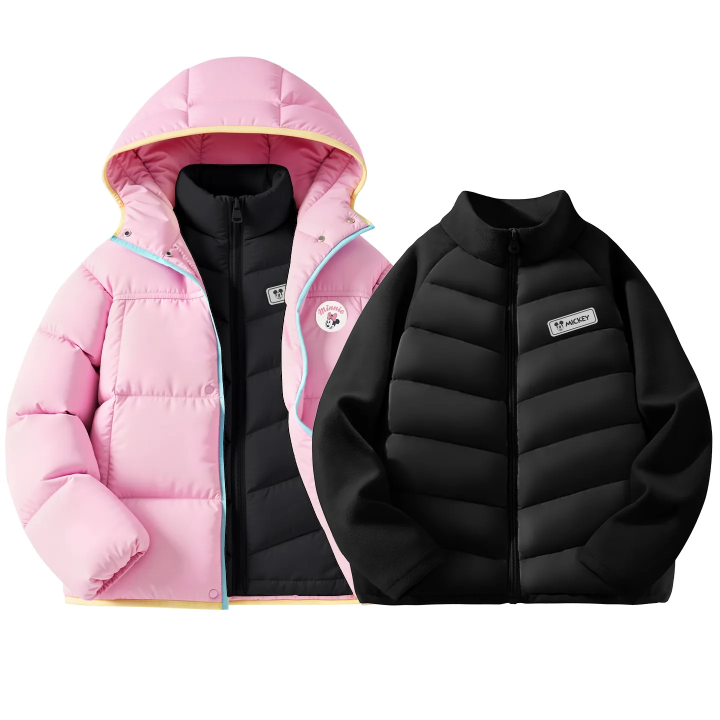 Детская утепленная куртка с круглым вырезом Disney, [Thickened Thermal | 85 Duck Down]Dini Round Hook-and-Loop K Honey Powder+DiH Square Hook-and-Loop K Black