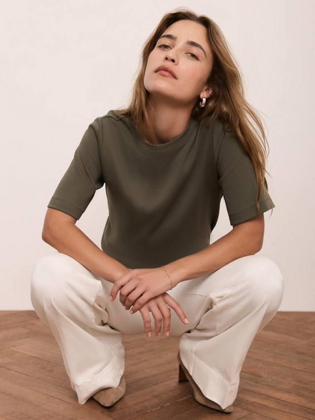 

Футболка с классическим круглым вырезом Mint Velvet, Green Khaki