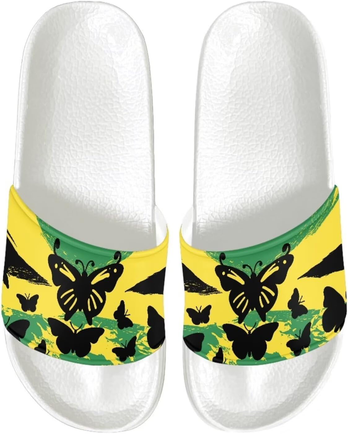 

Женские сандалии шлепанцы с открытым носком на один ремешок, повседневная обувь для прогулок Judentidos, Jamaican Flag Butterfly