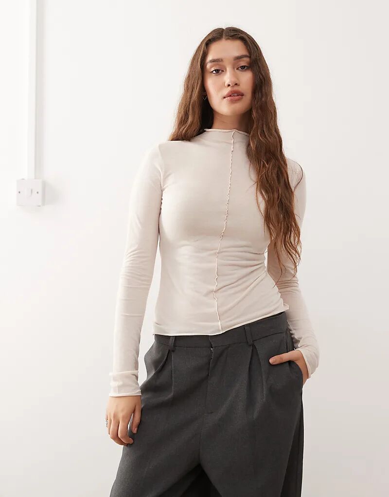 

Лонгслив Monki с длинными рукавами и передним швом бежевого цвета