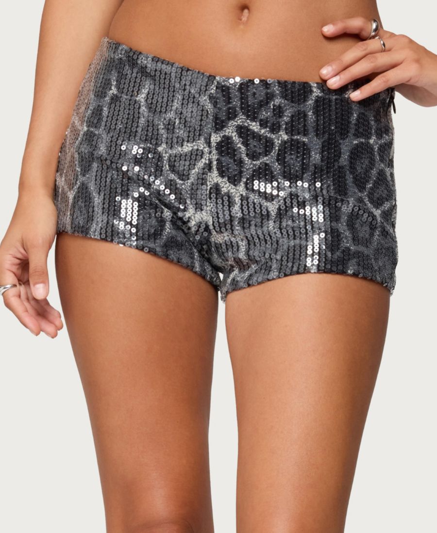 

Женские микрошорты с пайетками и леопардовым принтом Edikted, Black