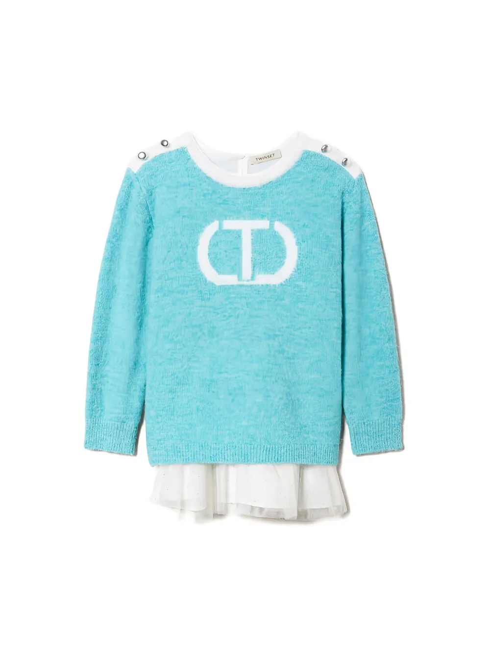 Платье из букле с овальным логотипом-T Twinset Kids, зеленый — фото 2