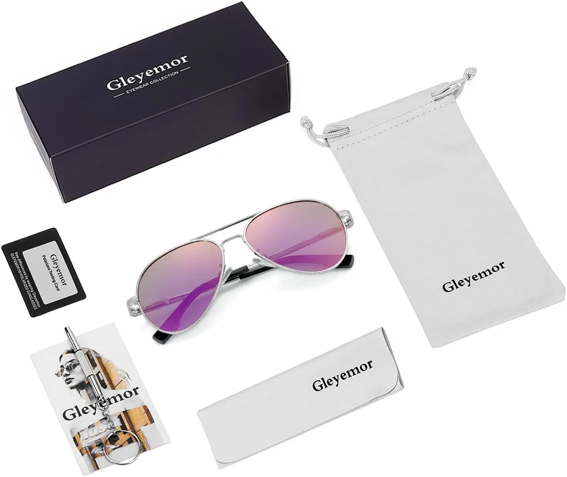 

Детские поляризованные солнцезащитные очки-авиаторы для девочек, мальчиков, подростков и юношей, два размера: 50 мм и 52 мм Gleyemor, B8 Silver/Purple Mirror