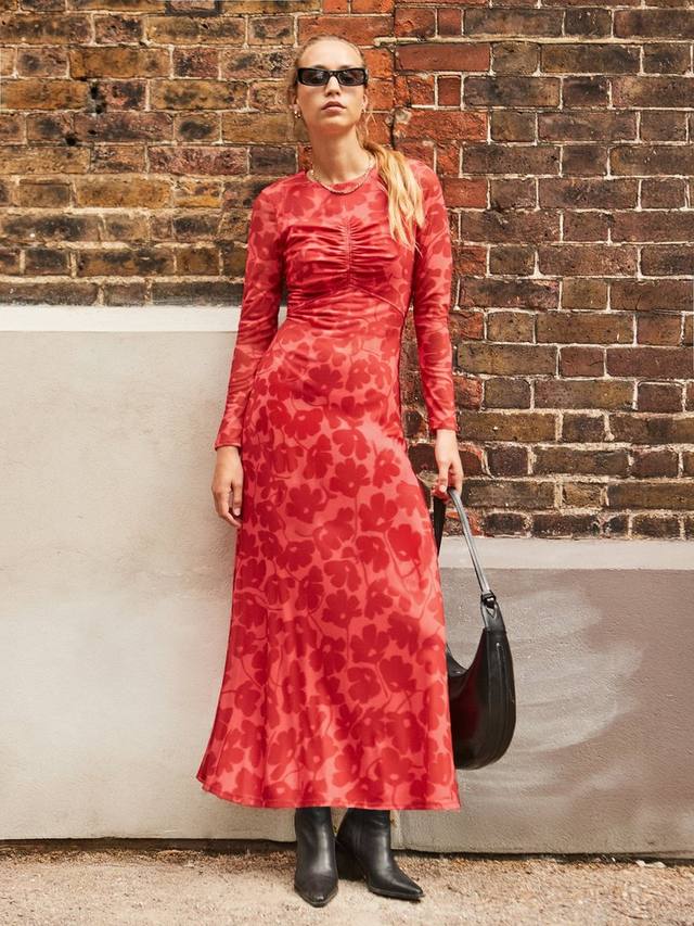 

Платье Petite с цветочным принтом и сетчатой отделкой Ro&Zo, Red