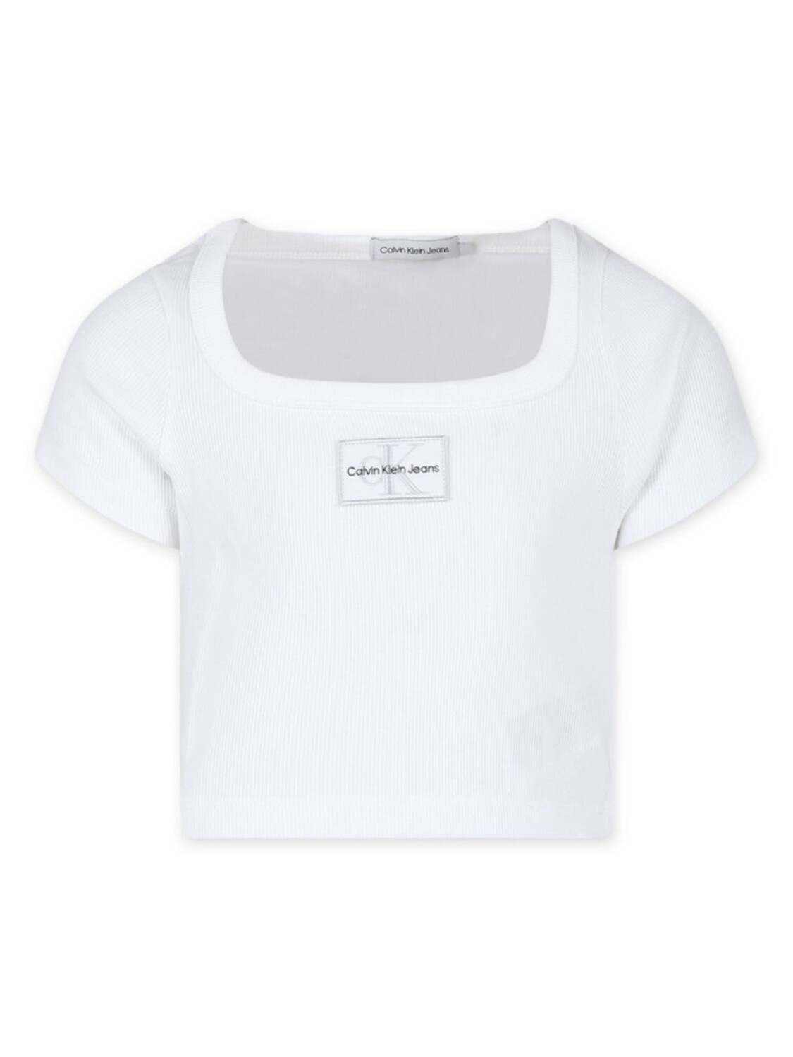 

Футболка в рубчик с нашивкой-логотипом Calvin Klein Kids, белый
