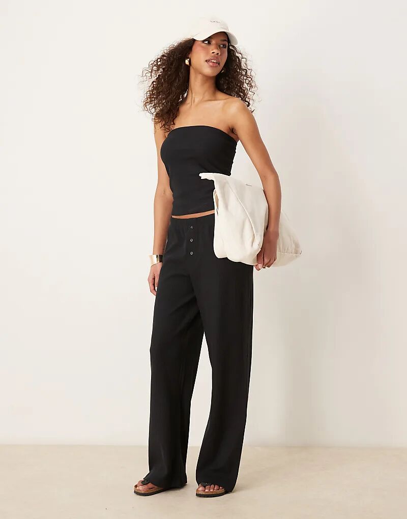 

Широкие вафельные брюки ASOS DESIGN черного цвета